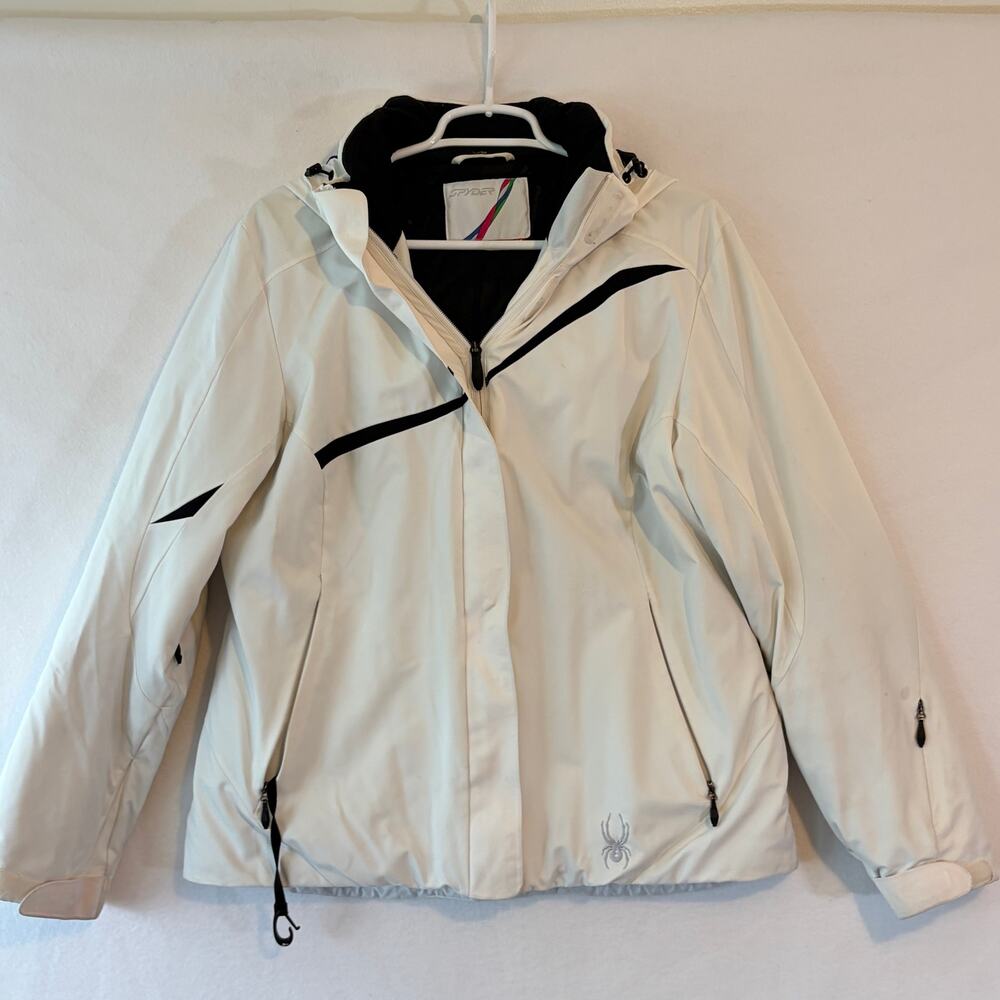 Spyder Jacket Women’s 14 White Lined Hooded Winter Ski Snow Parka